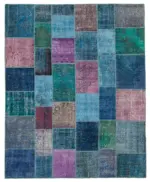 Patchwork Mavi Pamuk Üzerine Yün El Dokuma Kilim-246x303