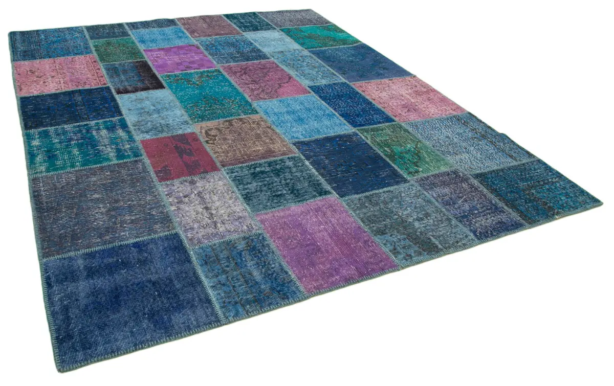 Patchwork Mavi Pamuk Üzerine Yün El Dokuma Kilim-246x303 - Görsel 2