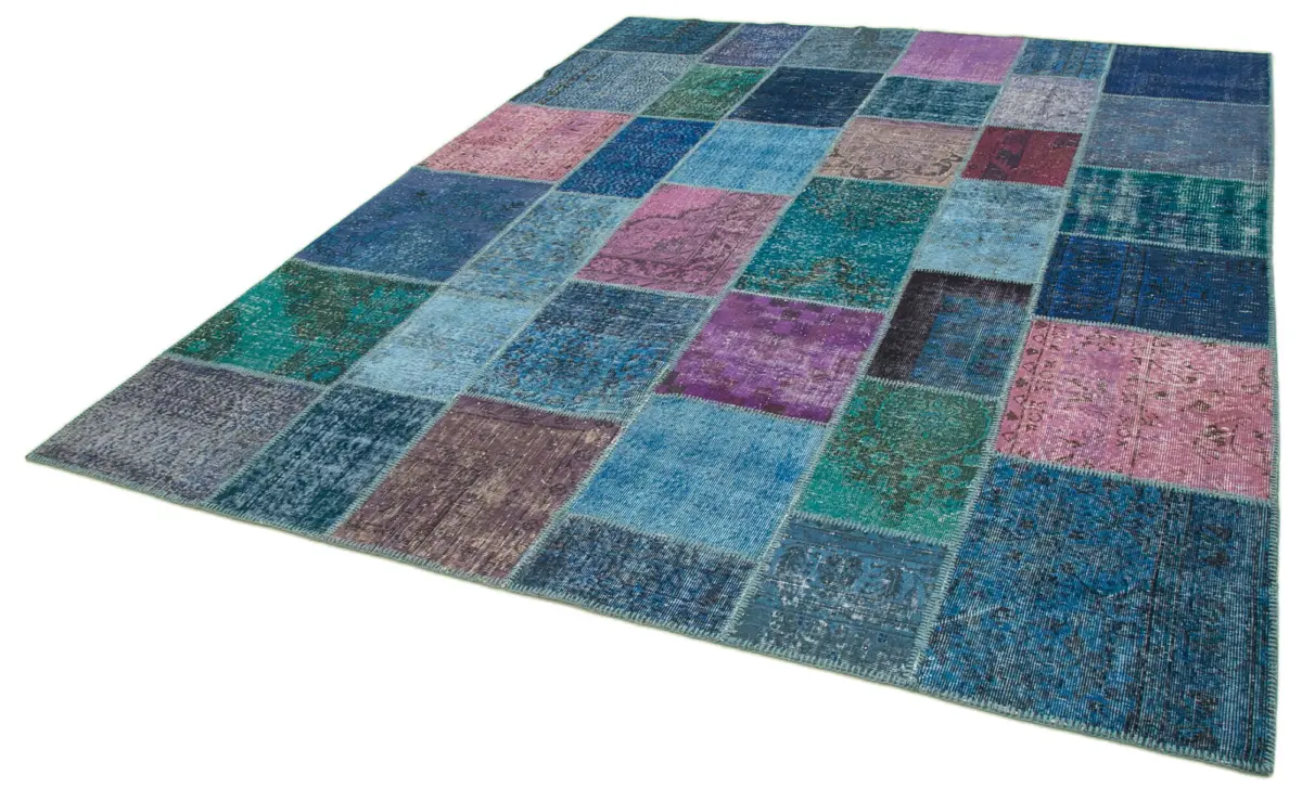 Patchwork Mavi Pamuk Üzerine Yün El Dokuma Kilim-246x303 - Görsel 3