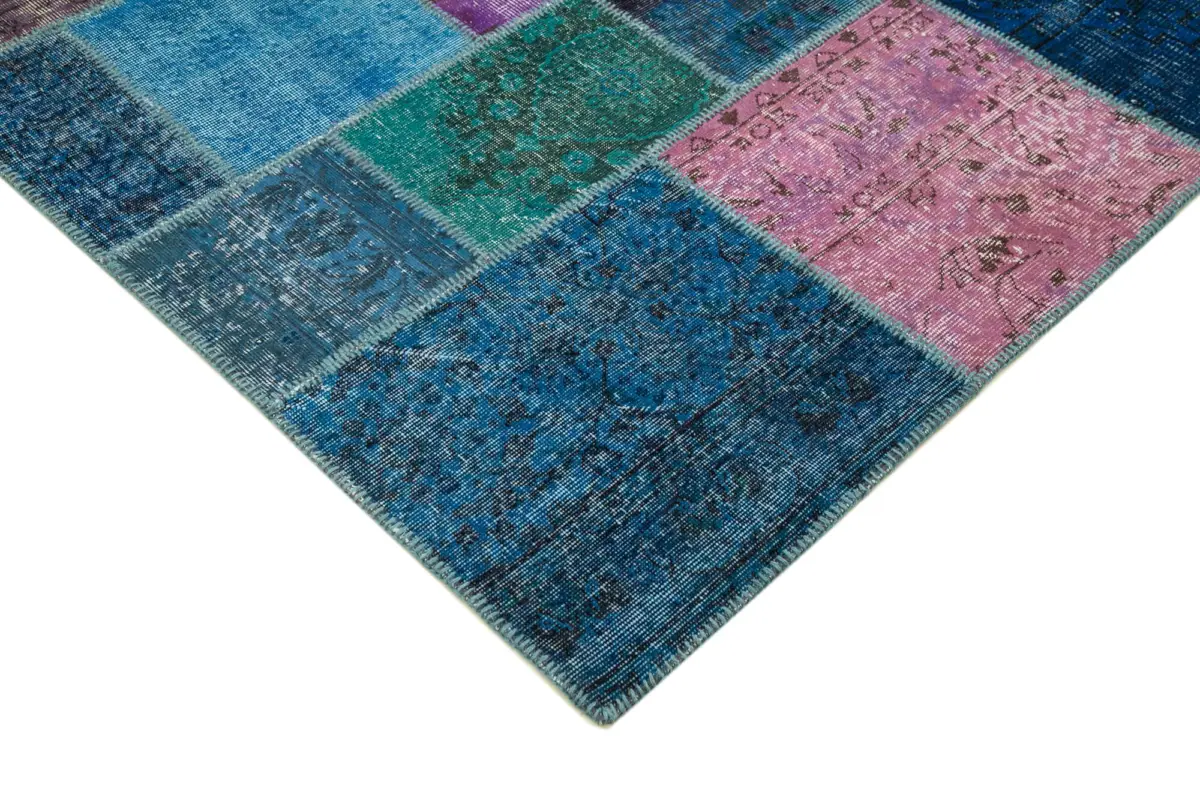 Patchwork Mavi Pamuk Üzerine Yün El Dokuma Kilim-246x303 - Görsel 4