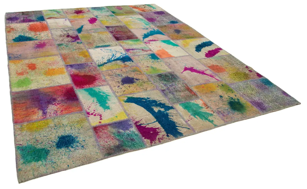 Patchwork Multi Pamuk Üzerine Yün El Dokuma Kilim-247x307 - Görsel 2