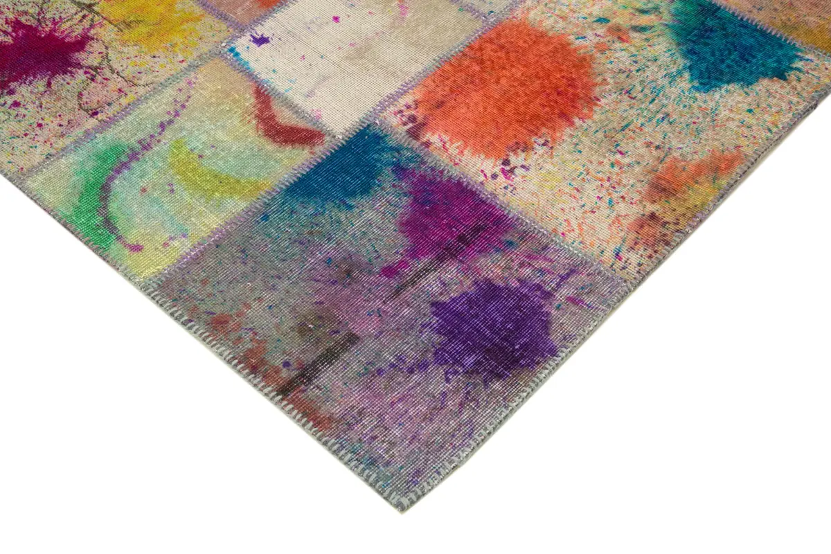 Patchwork Multi Pamuk Üzerine Yün El Dokuma Kilim-247x307 - Görsel 4