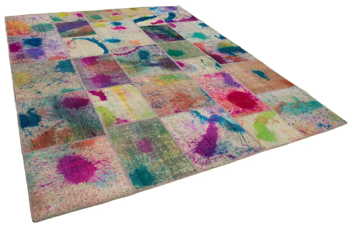 Patchwork Multi Pamuk Üzerine Yün El Dokuma Kilim-237x304 - Görsel 2