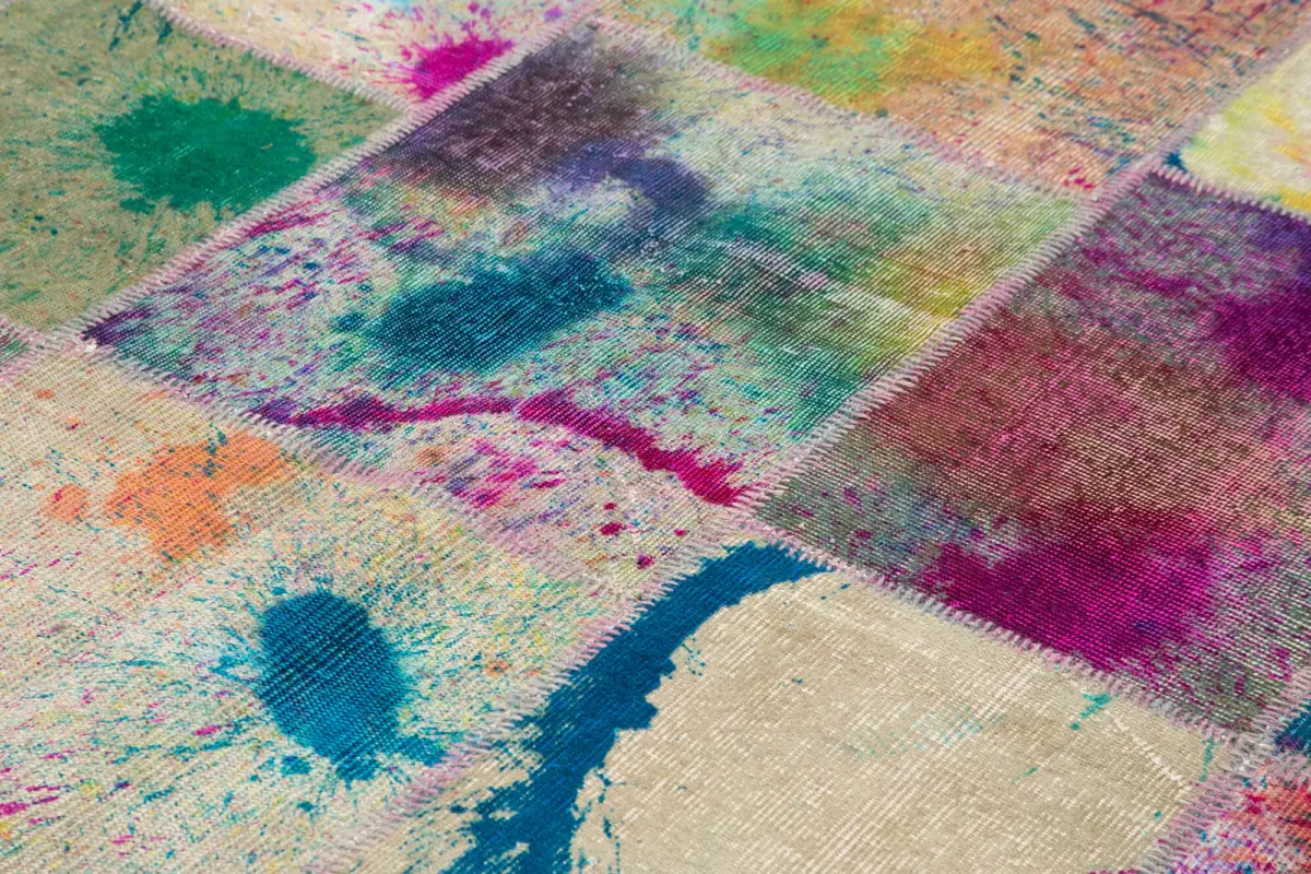 Patchwork Multi Pamuk Üzerine Yün El Dokuma Kilim-237x304 - Görsel 5