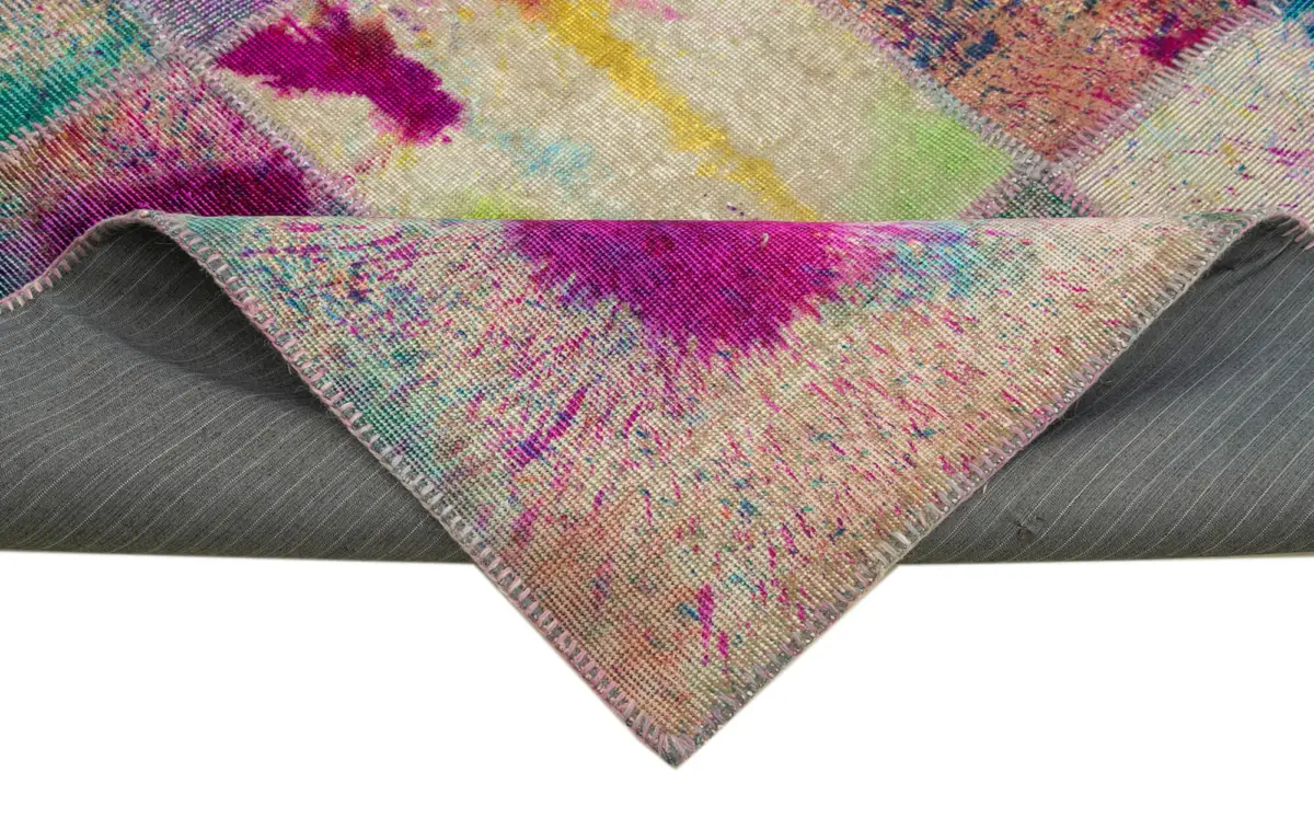 Patchwork Multi Pamuk Üzerine Yün El Dokuma Kilim-237x304 - Görsel 6