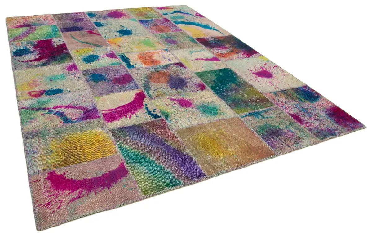 Patchwork Multi Pamuk Üzerine Yün El Dokuma Kilim-240x307 - Görsel 2