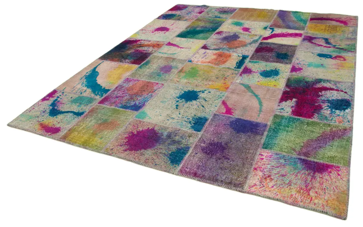 Patchwork Multi Pamuk Üzerine Yün El Dokuma Kilim-240x307 - Görsel 3