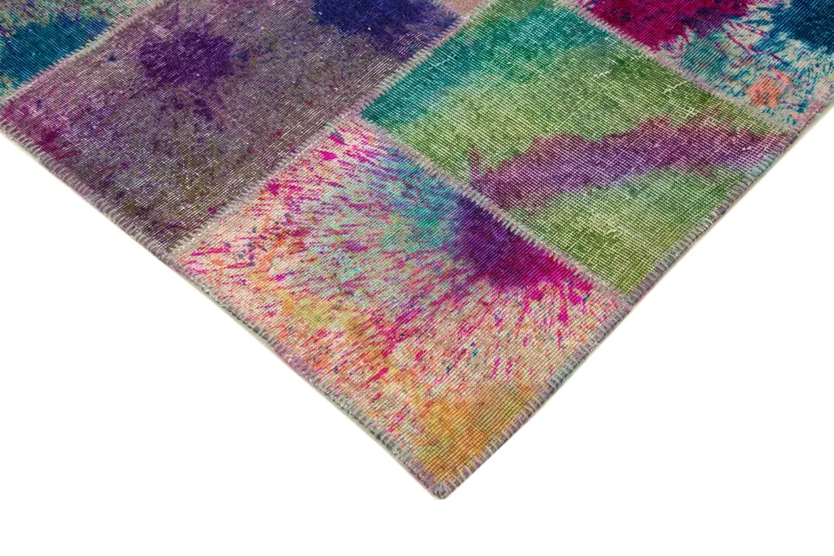 Patchwork Multi Pamuk Üzerine Yün El Dokuma Kilim-240x307 - Görsel 4