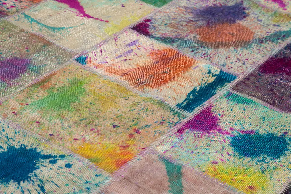 Patchwork Multi Pamuk Üzerine Yün El Dokuma Kilim-240x307 - Görsel 5