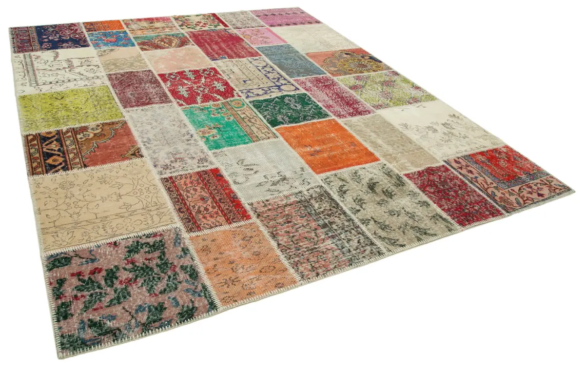 Patchwork Multi Pamuk Üzerine Yün El Dokuma Kilim-245x295 - Görsel 2
