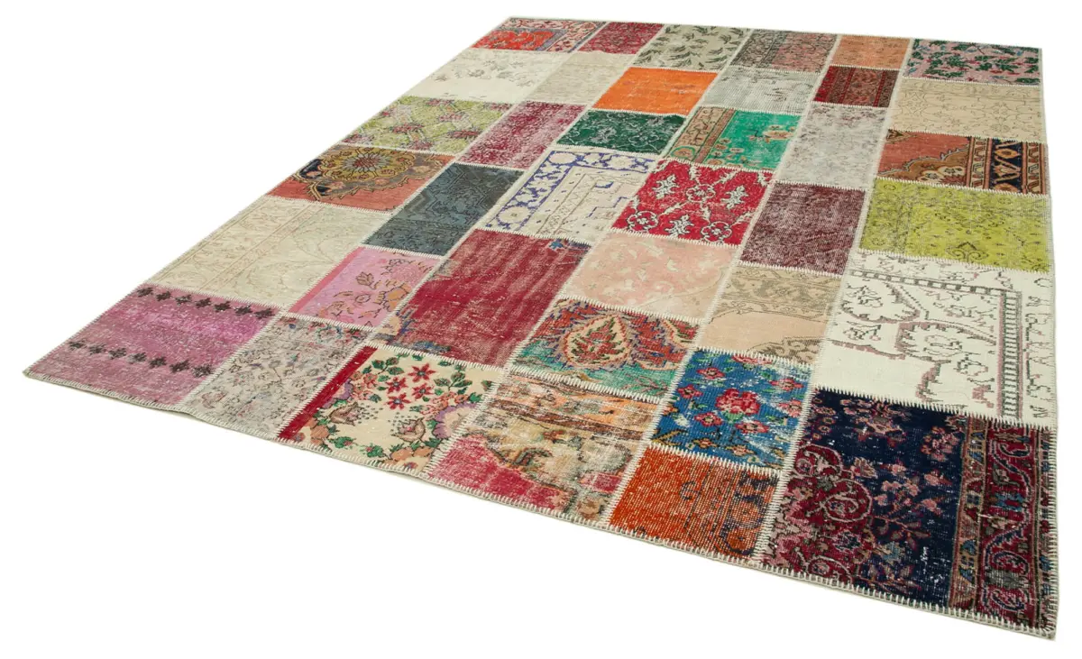 Patchwork Multi Pamuk Üzerine Yün El Dokuma Kilim-245x295 - Görsel 3