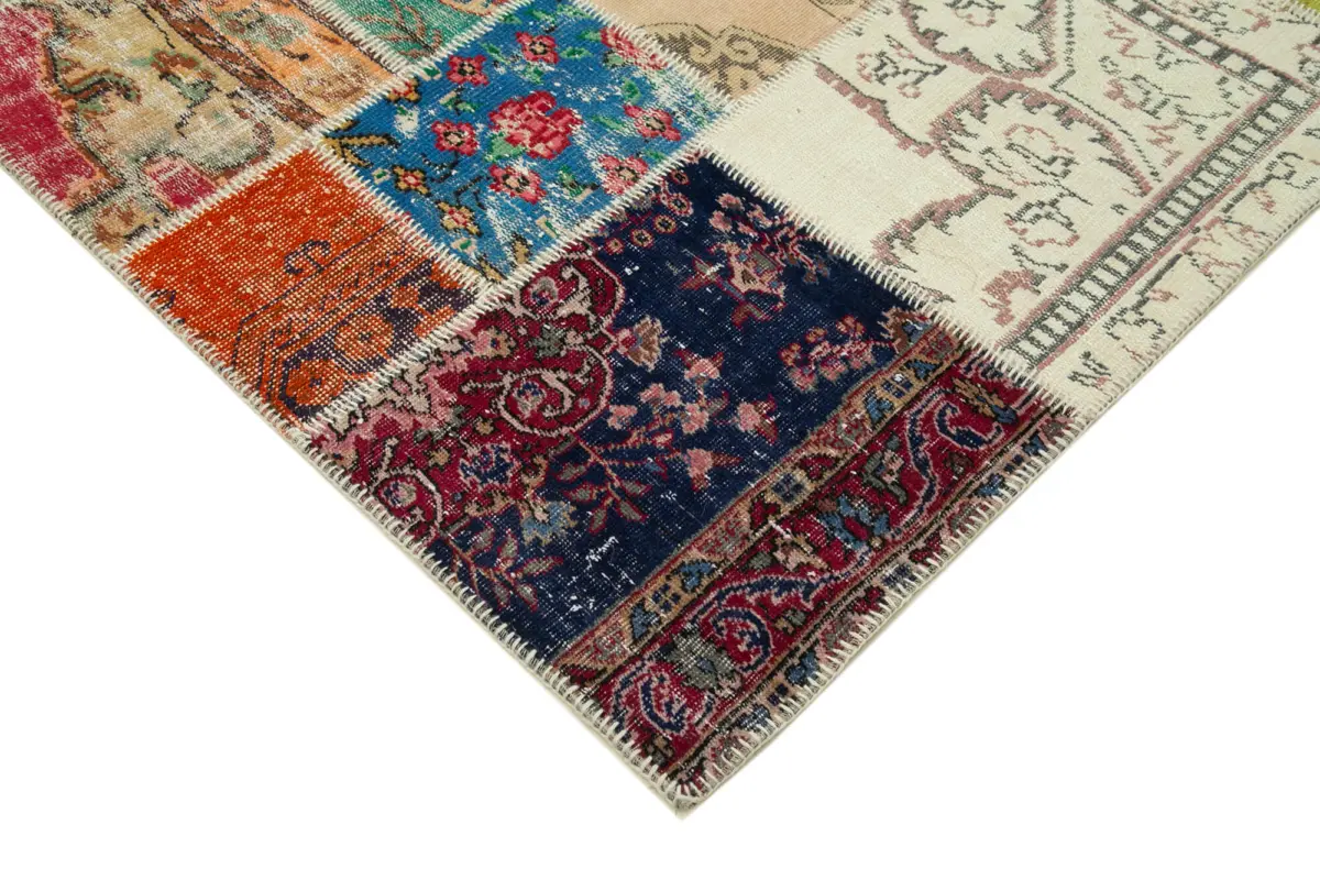 Patchwork Multi Pamuk Üzerine Yün El Dokuma Kilim-245x295 - Görsel 4