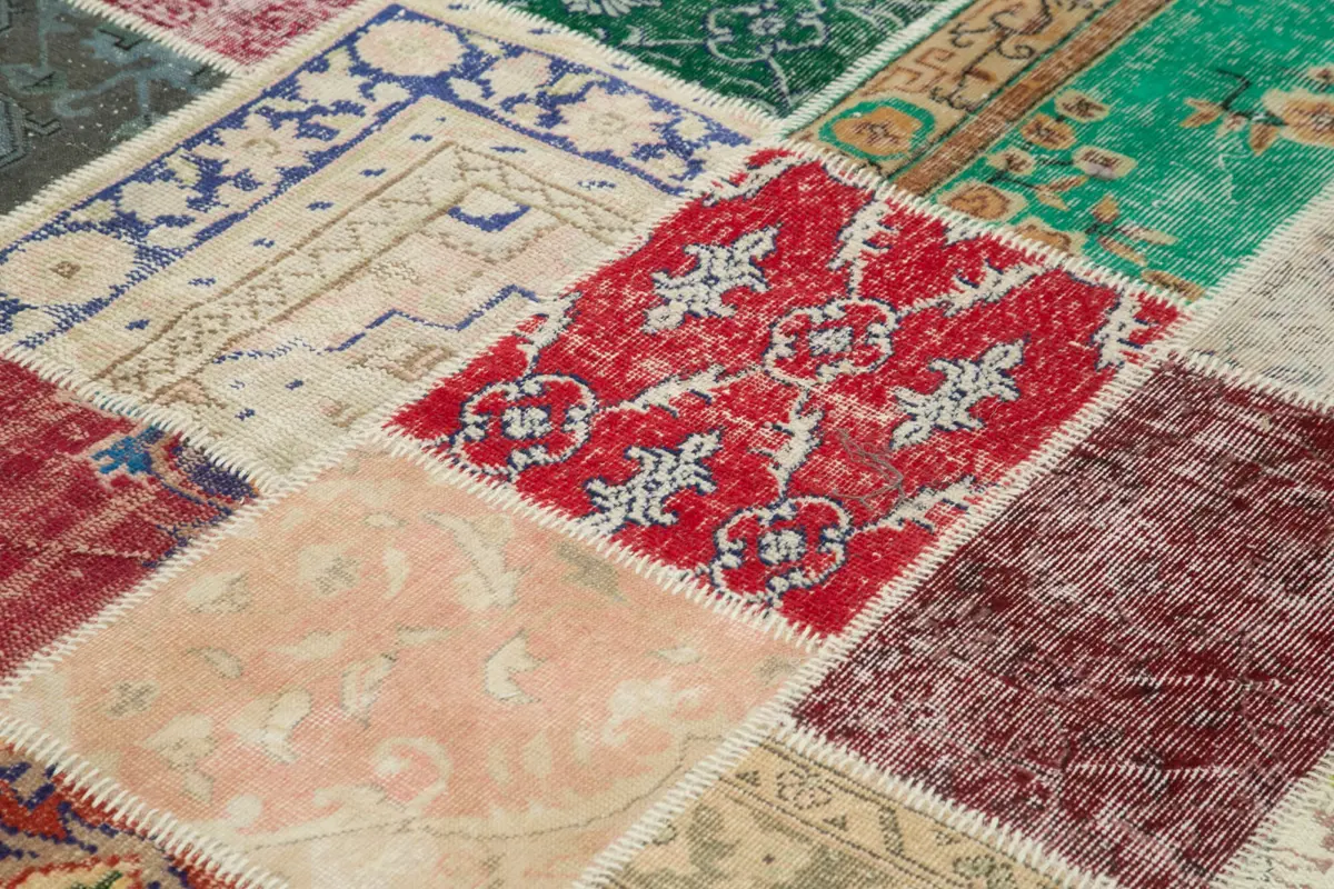 Patchwork Multi Pamuk Üzerine Yün El Dokuma Kilim-245x295 - Görsel 5
