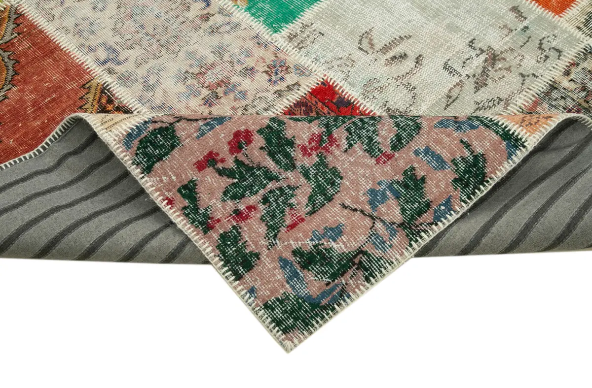 Patchwork Multi Pamuk Üzerine Yün El Dokuma Kilim-245x295 - Görsel 6
