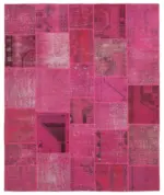 Patchwork Pembe Pamuk Üzerine Yün El Dokuma Kilim-250x302
