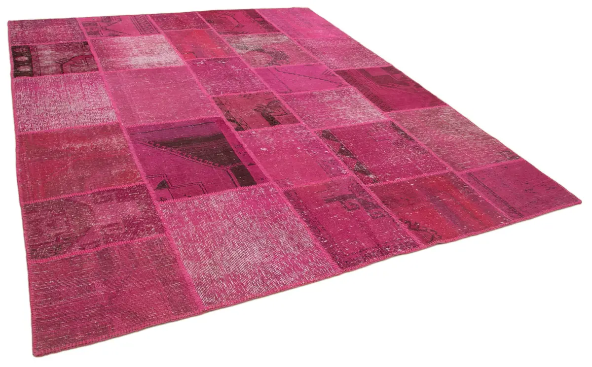 Patchwork Pembe Pamuk Üzerine Yün El Dokuma Kilim-250x302 - Görsel 2