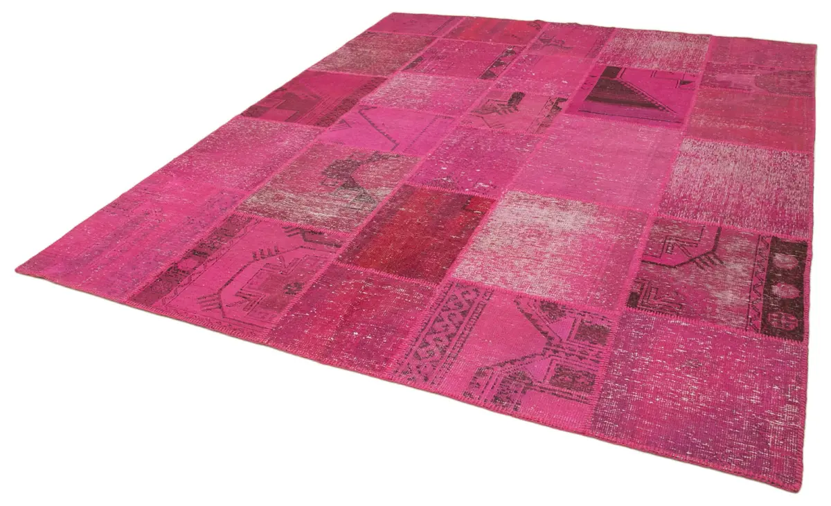 Patchwork Pembe Pamuk Üzerine Yün El Dokuma Kilim-250x302 - Görsel 3
