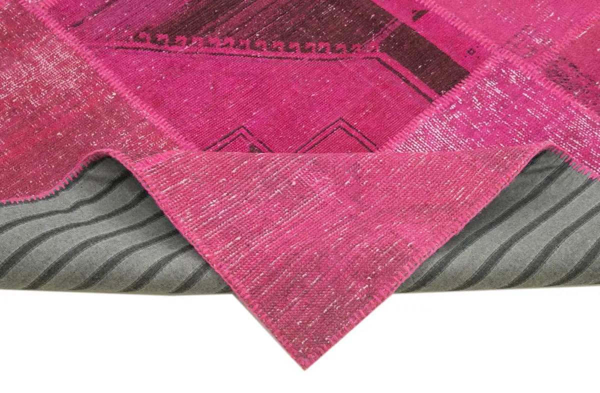 Patchwork Pembe Pamuk Üzerine Yün El Dokuma Kilim-250x302 - Görsel 6