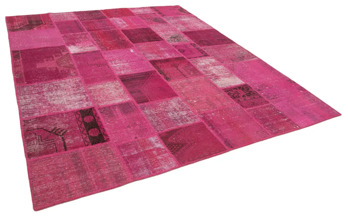 Patchwork Pembe Pamuk Üzerine Yün El Dokuma Kilim-242x300 - Görsel 2