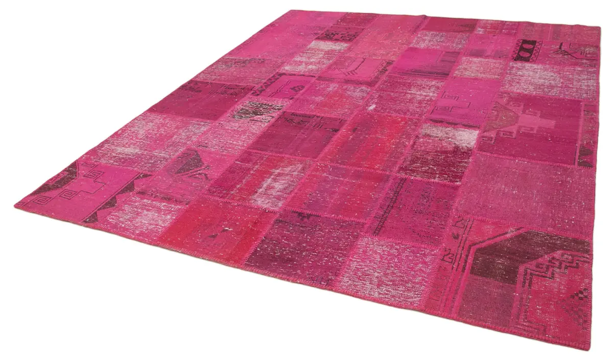 Patchwork Pembe Pamuk Üzerine Yün El Dokuma Kilim-242x300 - Görsel 3