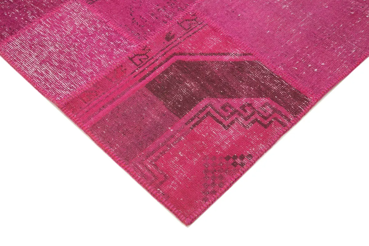 Patchwork Pembe Pamuk Üzerine Yün El Dokuma Kilim-242x300 - Görsel 4