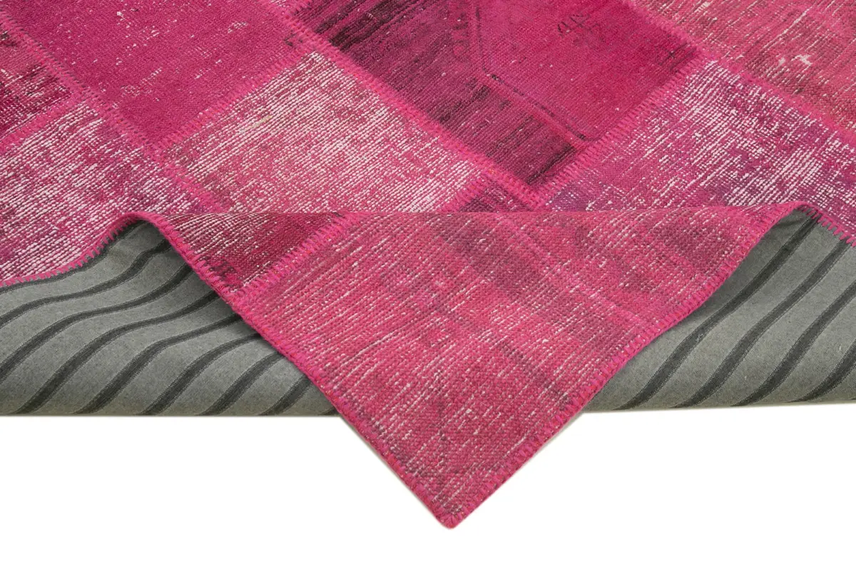 Patchwork Pembe Pamuk Üzerine Yün El Dokuma Kilim-242x300 - Görsel 6