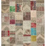 Patchwork Bej Pamuk Üzerine Yün El Dokuma Kilim-304x402