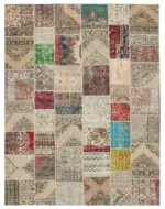 Patchwork Bej Pamuk Üzerine Yün El Dokuma Kilim-304x402
