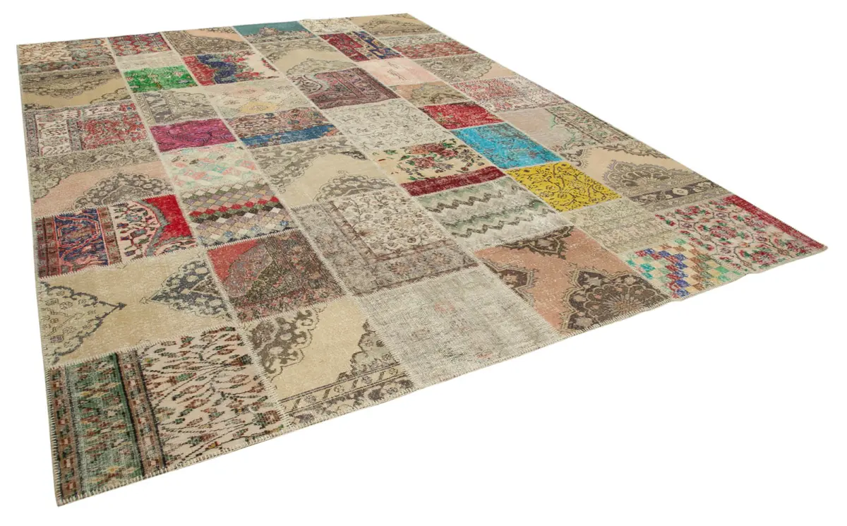 Patchwork Bej Pamuk Üzerine Yün El Dokuma Kilim-304x402 - Görsel 2