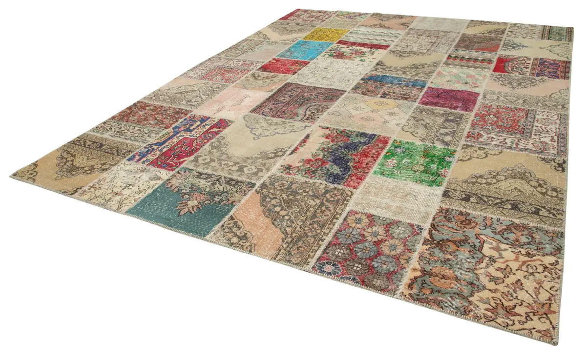 Patchwork Bej Pamuk Üzerine Yün El Dokuma Kilim-304x402 - Görsel 3