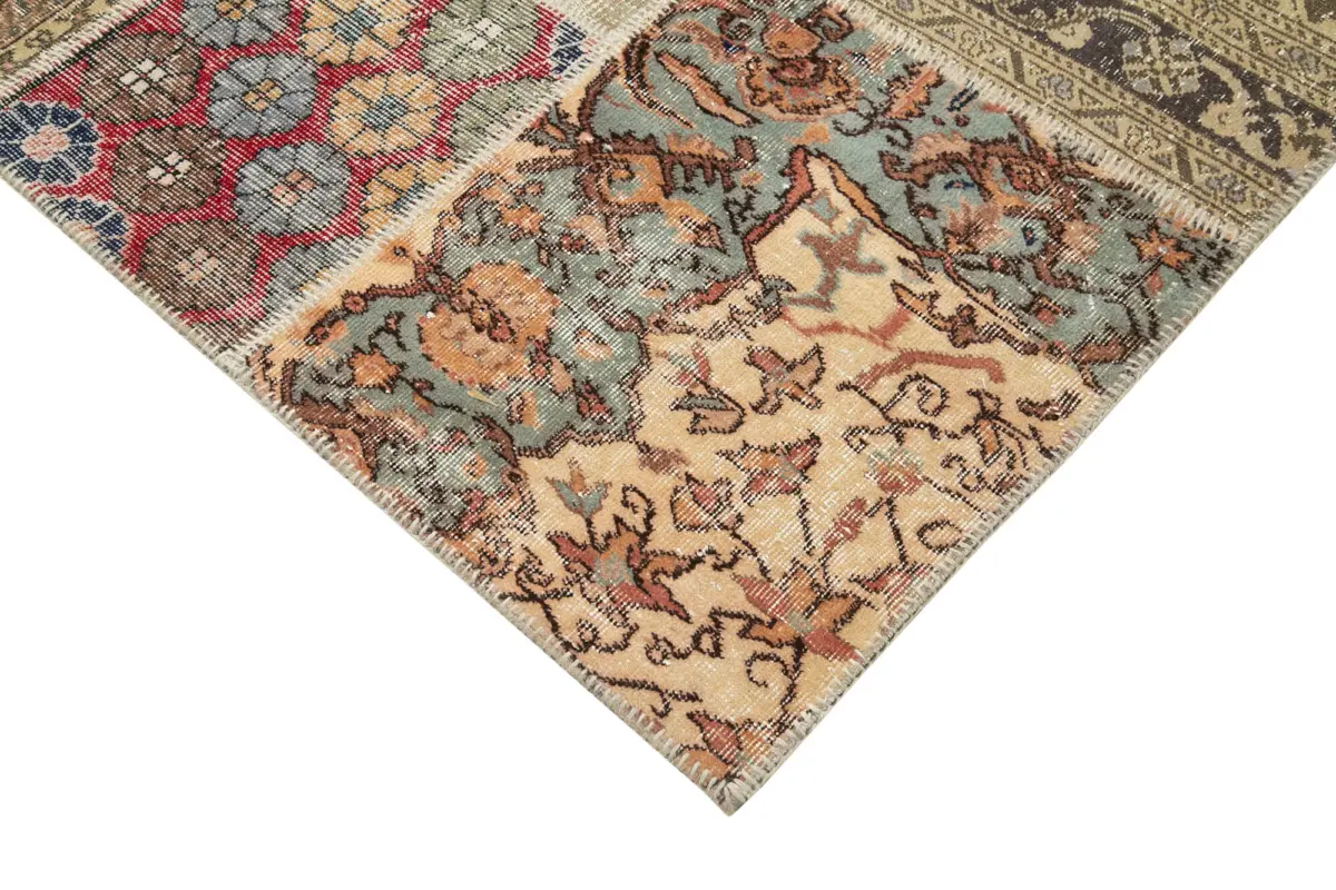 Patchwork Bej Pamuk Üzerine Yün El Dokuma Kilim-304x402 - Görsel 4