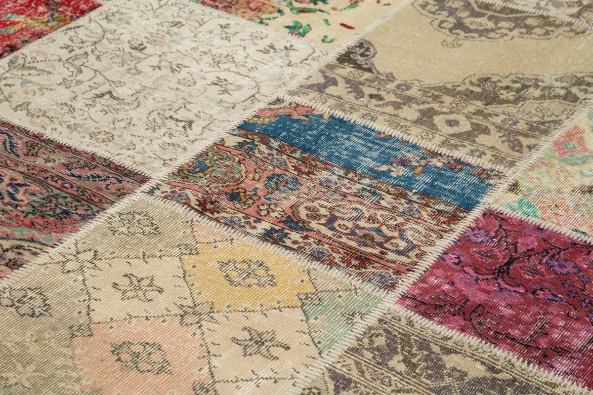 Patchwork Bej Pamuk Üzerine Yün El Dokuma Kilim-304x402 - Görsel 5