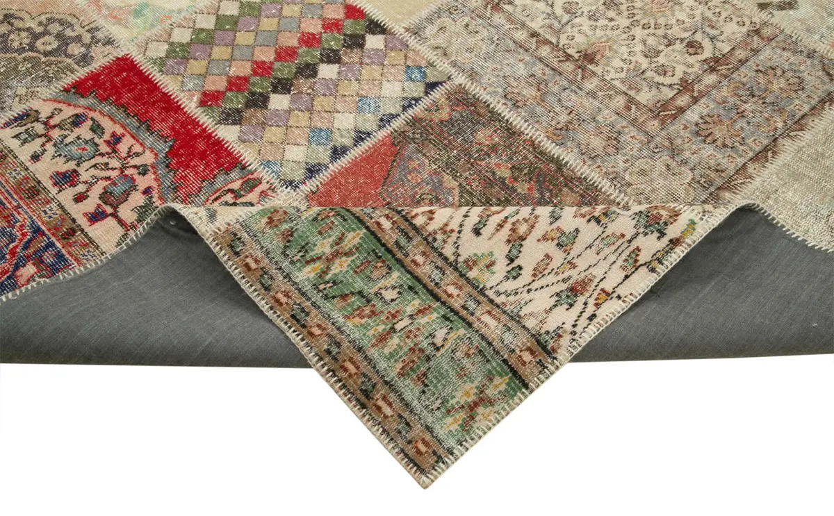 Patchwork Bej Pamuk Üzerine Yün El Dokuma Kilim-304x402 - Görsel 6