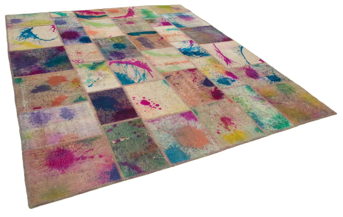Patchwork Multi Pamuk Üzerine Yün El Dokuma Kilim-246x292 - Görsel 2