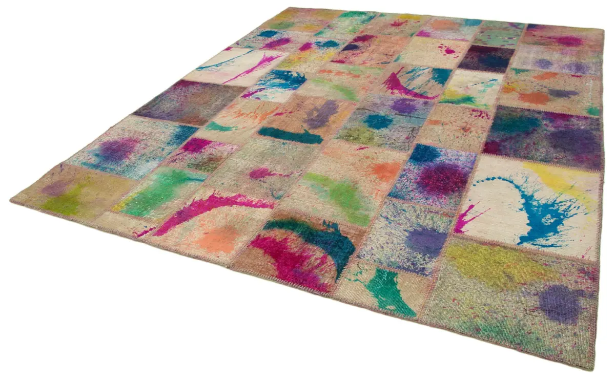 Patchwork Multi Pamuk Üzerine Yün El Dokuma Kilim-246x292 - Görsel 3