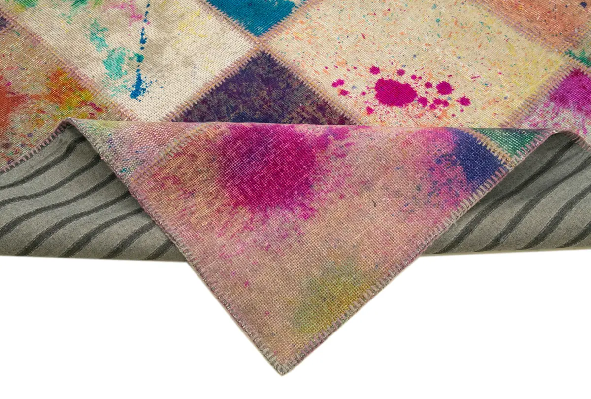 Patchwork Multi Pamuk Üzerine Yün El Dokuma Kilim-246x292 - Görsel 6