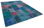 Patchwork Mavi Pamuk Üzerine Yün El Dokuma Kilim-258x356 - Görsel 2