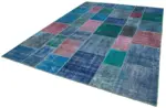 Patchwork Mavi Pamuk Üzerine Yün El Dokuma Kilim-258x356 - Görsel 3