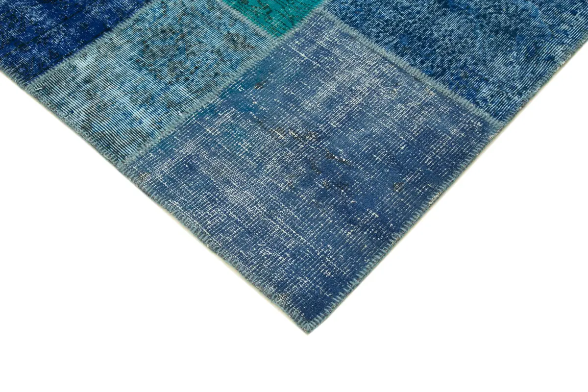 Patchwork Mavi Pamuk Üzerine Yün El Dokuma Kilim-258x356 - Görsel 4
