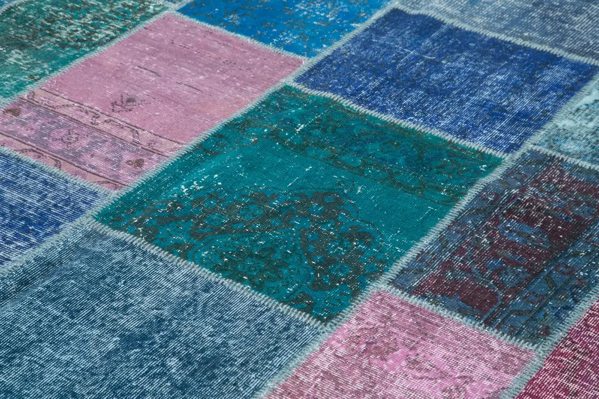 Patchwork Mavi Pamuk Üzerine Yün El Dokuma Kilim-258x356 - Görsel 5