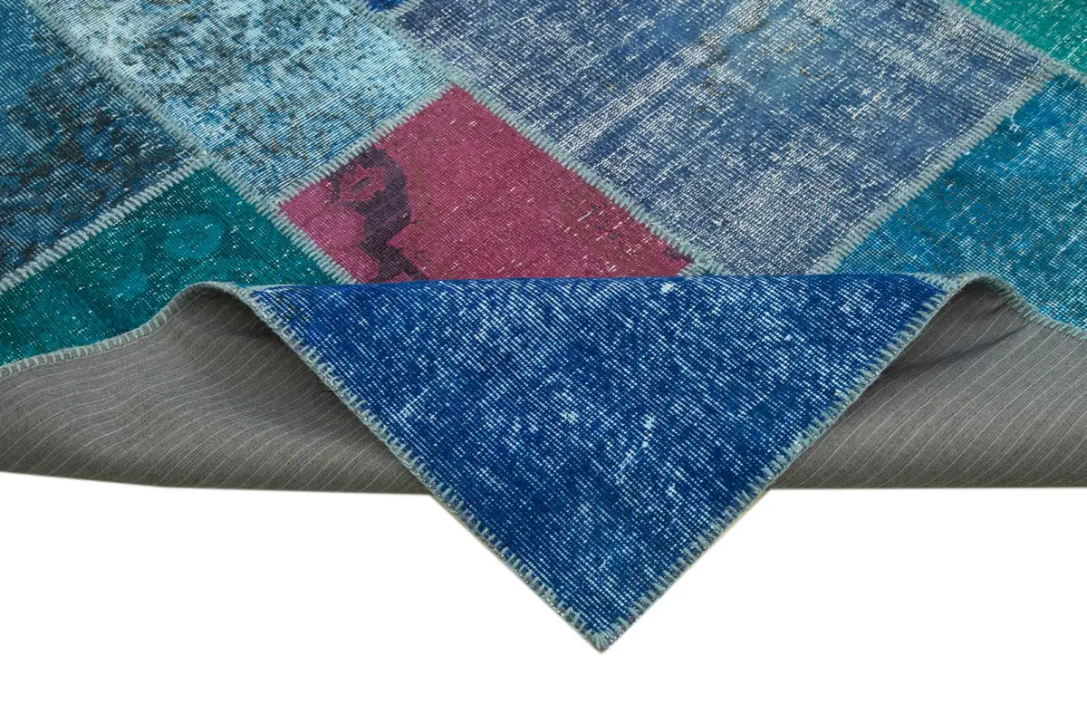 Patchwork Mavi Pamuk Üzerine Yün El Dokuma Kilim-258x356 - Görsel 6