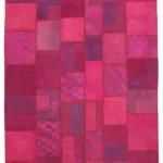 Patchwork Pembe Pamuk Üzerine Yün El Dokuma Kilim-254x350