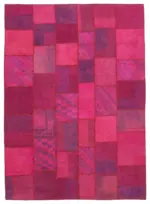 Patchwork Pembe Pamuk Üzerine Yün El Dokuma Kilim-254x350