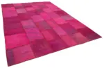 Patchwork Pembe Pamuk Üzerine Yün El Dokuma Kilim-254x350 - Görsel 2