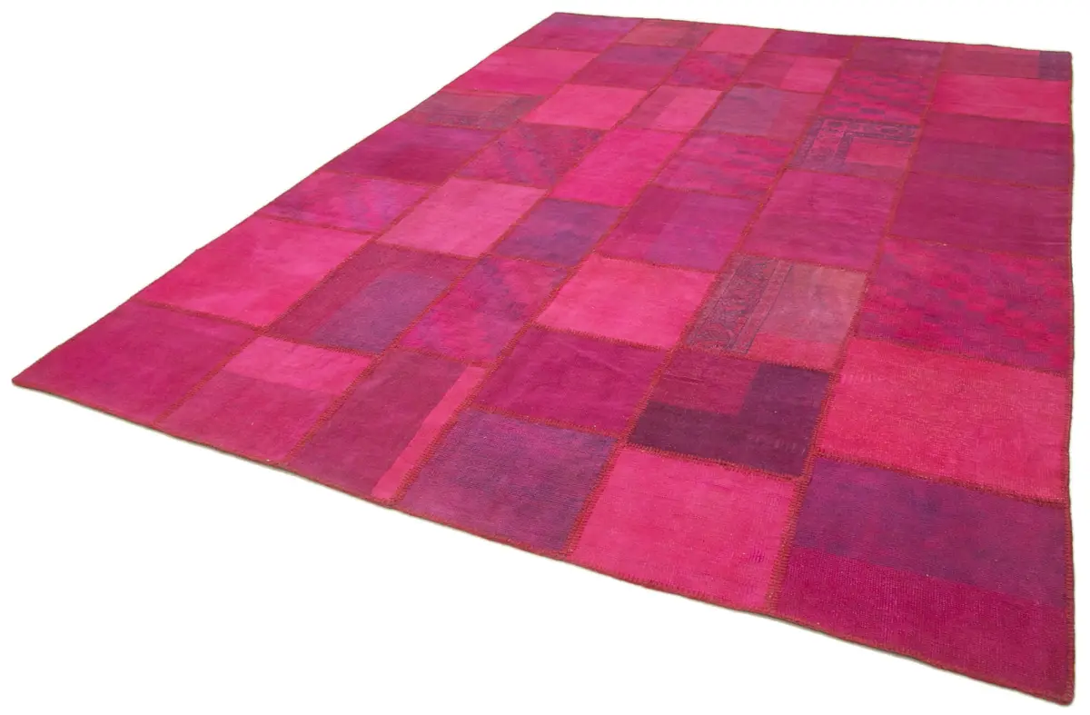 Patchwork Pembe Pamuk Üzerine Yün El Dokuma Kilim-254x350 - Görsel 3