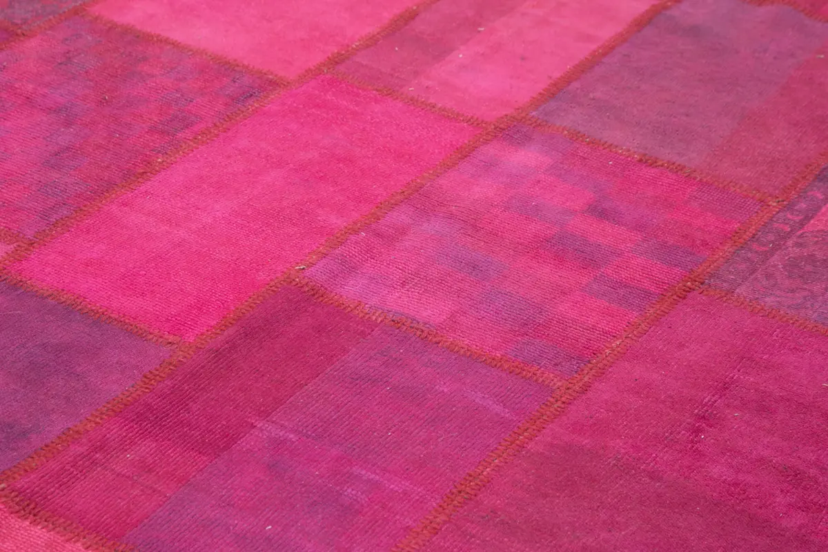 Patchwork Pembe Pamuk Üzerine Yün El Dokuma Kilim-254x350 - Görsel 5
