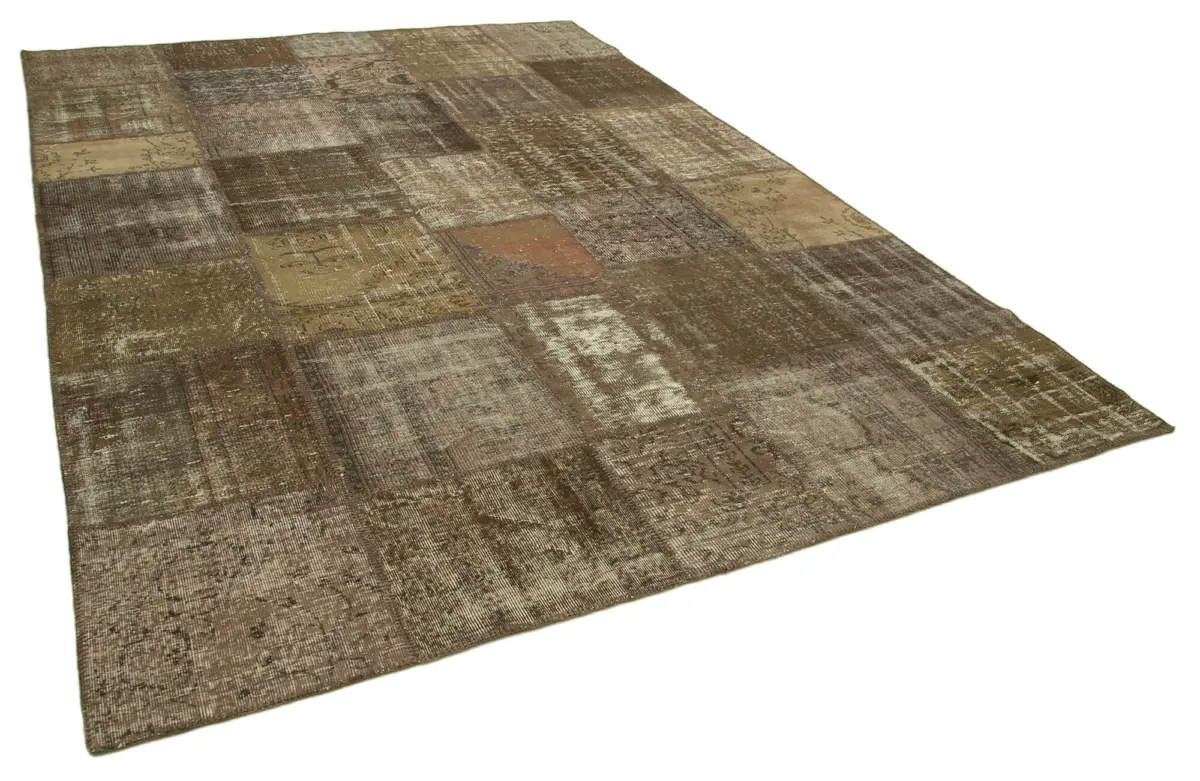 Patchwork Kahverengi Pamuk Üzerine Yün El Dokuma Kilim-253x355 - Görsel 2