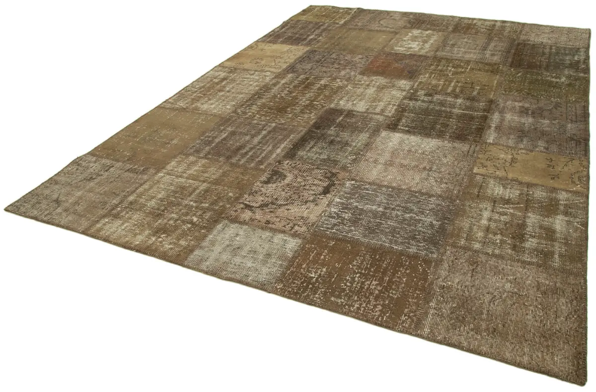 Patchwork Kahverengi Pamuk Üzerine Yün El Dokuma Kilim-253x355 - Görsel 3