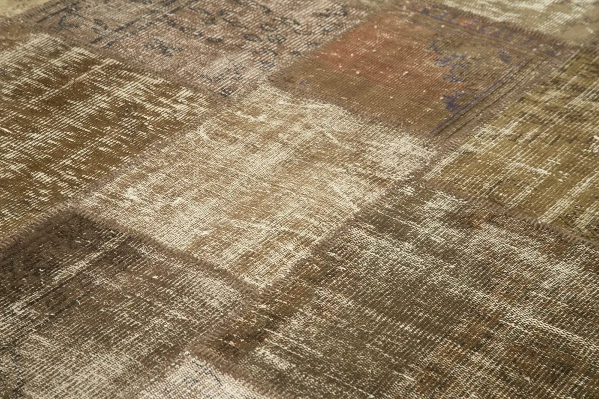 Patchwork Kahverengi Pamuk Üzerine Yün El Dokuma Kilim-253x355 - Görsel 5