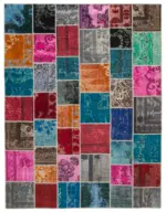 Patchwork Multi Pamuk Üzerine Yün El Dokuma Kilim-278x366